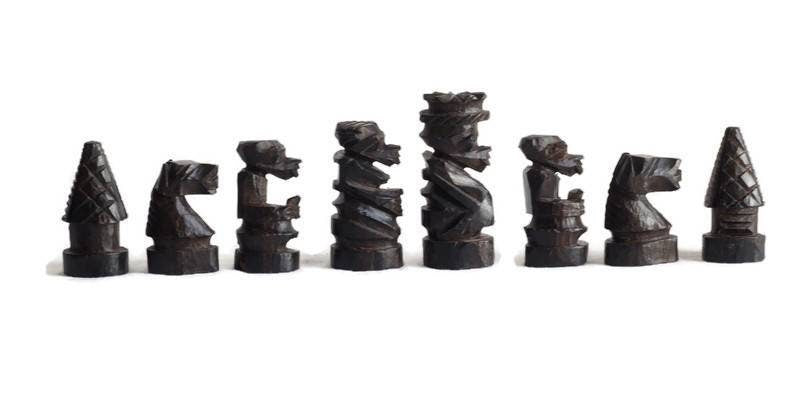 Large 18" Malawian handcarved Wooden Chess Set. Ebony, Olive and Mahogany Wood. Great Gift for play and Display /Decor. Ready to Ship