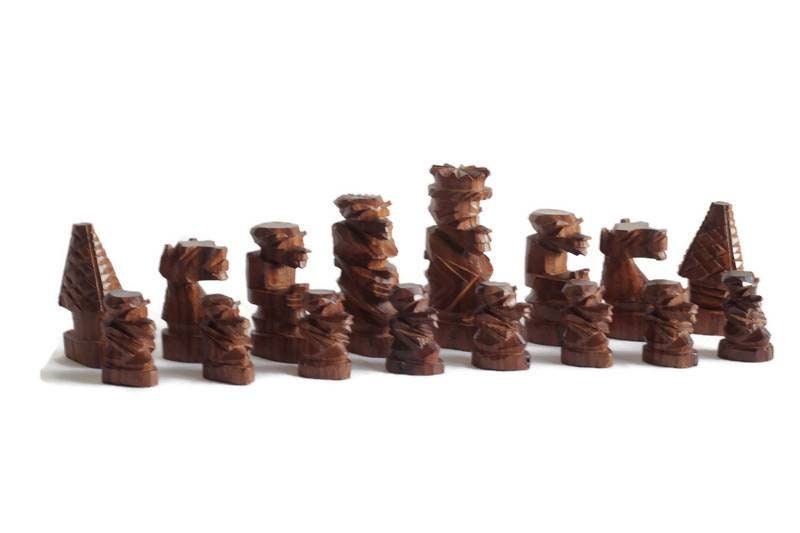 Large Malawian handcarved Wooden Chess Set. Ebony, Olive and Mahogany Wood. Makes a great Gift for play and Display /Decor. Express Shipping