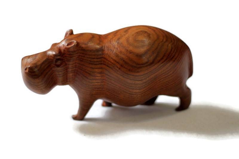 Olive wood Zimbabwean handcarved Hippo figurines. African Safari animals Art Decor. Handcrafted home/office decoration ready to ship gifts