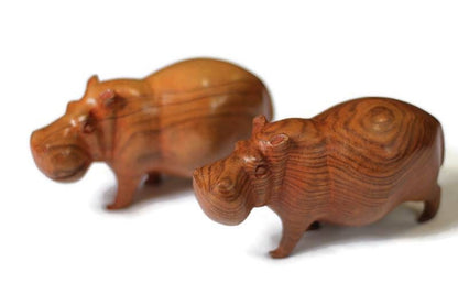 Olive wood Zimbabwean handcarved Hippo figurines. African Safari animals Art Decor. Handcrafted home/office decoration ready to ship gifts