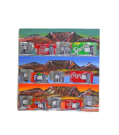 Acrylic painting on Chip board. South African Art Township/Cape Flats Wall Decor, Cape Town Table Mountain. 3 choices, Express Shipping Gift