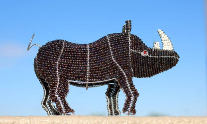 Beaded African Rhino Sculpture. Beads and wire animals. A gift from South Africa. 3D table display interior decorations. Big Five Artwork