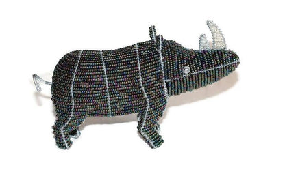 Iris Oil Slick beads Rhino Figurine with clear horns. African Animals art. Custom Orders Welcome. Colorful Safari Collection, ship Express