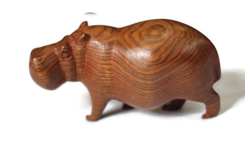 Olive wood Zimbabwean handcarved Hippo figurines. African Safari animals Art Decor. Handcrafted home/office decoration ready to ship gifts