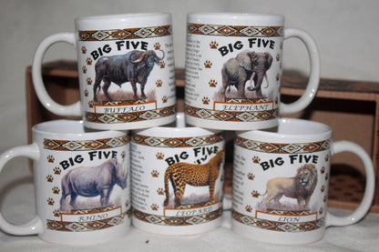 The African Big Five Home Decor Mini Coffee Mugs. The Famous Big 5 Animals with their descriptions, Express Shipping Worldwide. Unique Gifts