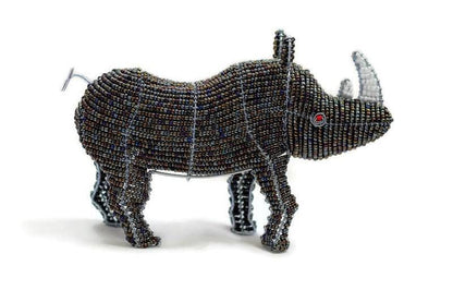 Beaded African Rhino Sculpture. Beads and wire animals. A gift from South Africa. 3D table display interior decorations. Big Five Artwork