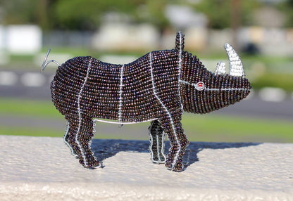 Beaded African Rhino Sculpture. Beads and wire animals. A gift from South Africa. 3D table display interior decorations. Big Five Artwork