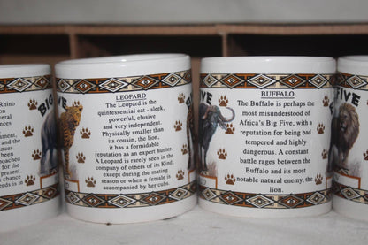 The African Big Five Home Decor Mini Coffee Mugs. The Famous Big 5 Animals with their descriptions, Express Shipping Worldwide. Unique Gifts