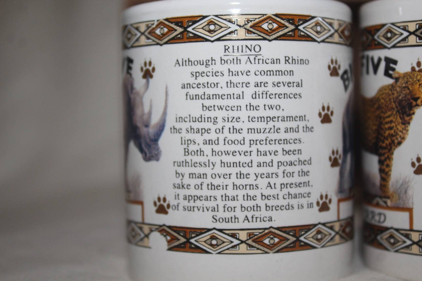 The African Big Five Home Decor Mini Coffee Mugs. The Famous Big 5 Animals with their descriptions, Express Shipping Worldwide. Unique Gifts