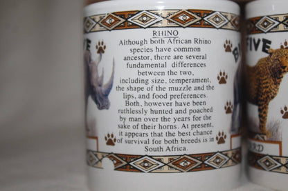 The African Big Five Home Decor Mini Coffee Mugs. The Famous Big 5 Animals with their descriptions, Express Shipping Worldwide. Unique Gifts