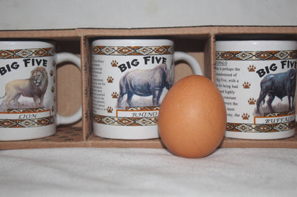 The African Big Five Home Decor Mini Coffee Mugs. The Famous Big 5 Animals with their descriptions, Express Shipping Worldwide. Unique Gifts