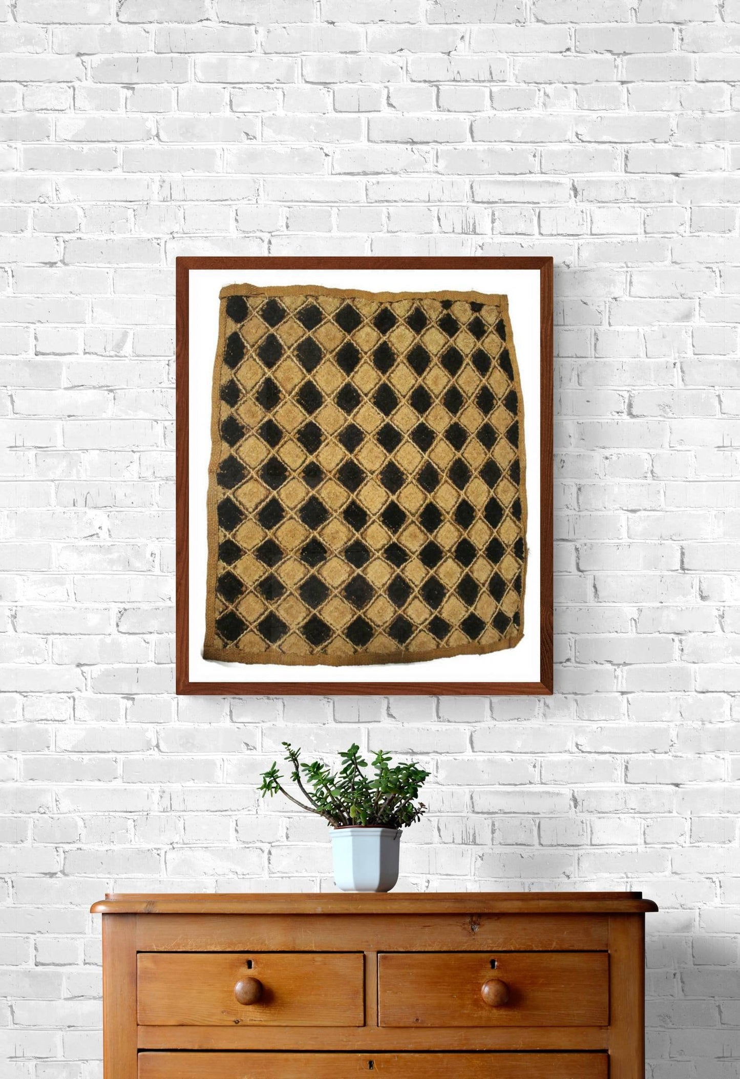 Congolese Showa Kuba Clothe Wall Art/Table centerpiece. Diagonal Checked Brown, black Raffia / Bogolan Home or Office Decor. Ships Express