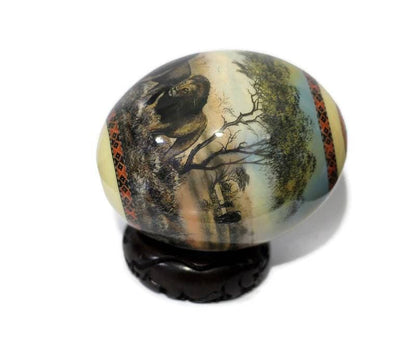 Prey stands against Predator Lion and Buffalo Decoupage Ostrich Egg Shell. Safari hunt art, Home Decor Ornament. Ready to Ship Express Gifts