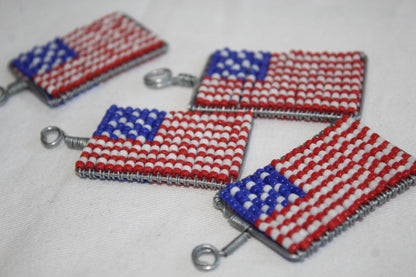 Set of 4 USA Flag Beads and wire Zipper charm/ key holders. Your country flag 3x5cm (Approx). United States Theme party thank you Art  gifts