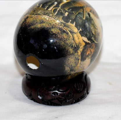 Decoupage Ostrich Egg with African Big 5 Animals handpainted on a forest. Plus wood Stand Unique Safari art. Christmas Gifts, Ships Express