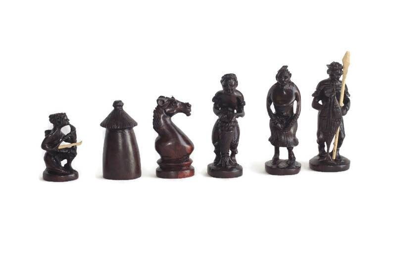 Large Malawian carved Chessboard and Zimbabwen Warriors Pieces. Ebony, Olive and Mahogany Wood. Makes a great game Gift. Express Shipping