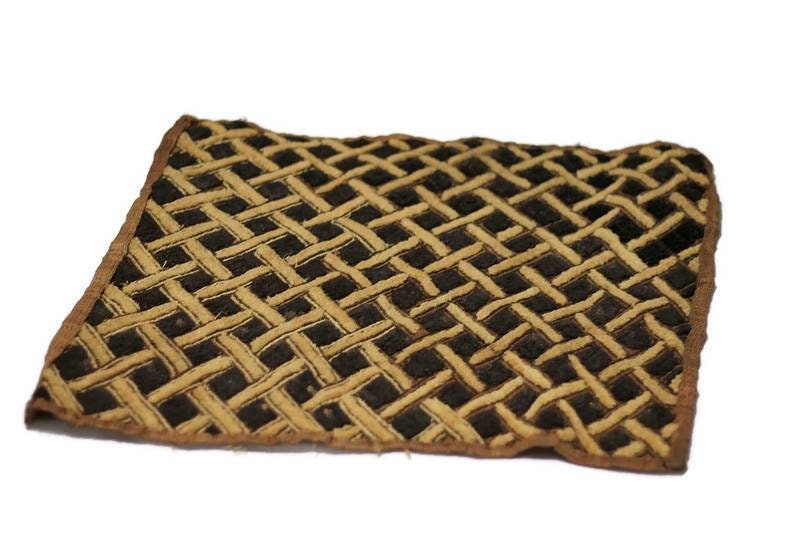 Interlocking Pattern Congolese Showa Kuba Clothe Wall Art/Table centerpiece. Brown, black Raffia/Bogolan Home or Office Decor. Ships Express