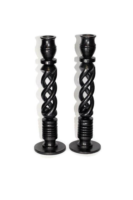 Smooth Spiral Ebony Wood Candlestick stands. Unique African Candle Holder home lighting Gifts. Express Shipping Worldwide. Set of 2