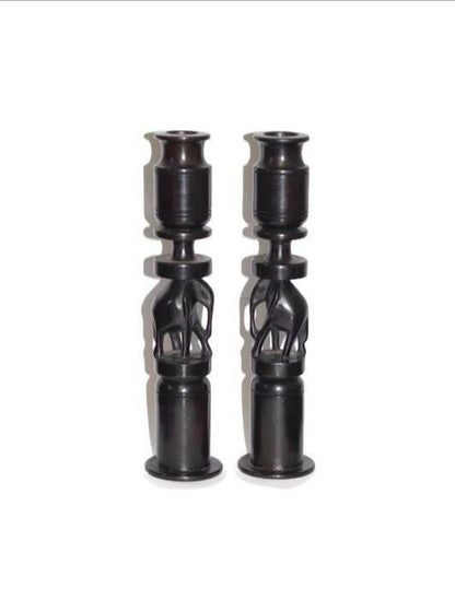 Ebony wood Carved Elephant theme Candlestick Holders set. This unique Masterpiece was made in Tanzania. African Art Gifts Home decor