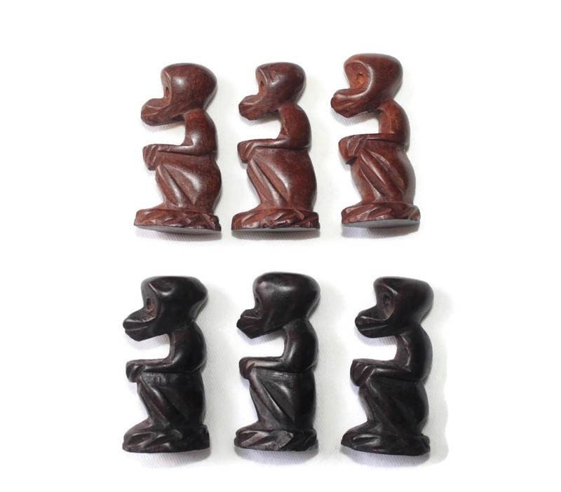 Vintage African Animals Chess Pieces set. Ebony + Mahogany Wood art. Games and Puzzle art Gifts, Includes Lion, Rhino, sitting monkeys.