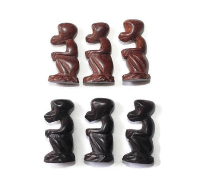 Vintage African Animals Chess Pieces set. Ebony + Mahogany Wood art. Games and Puzzle art Gifts, Includes Lion, Rhino, sitting monkeys.