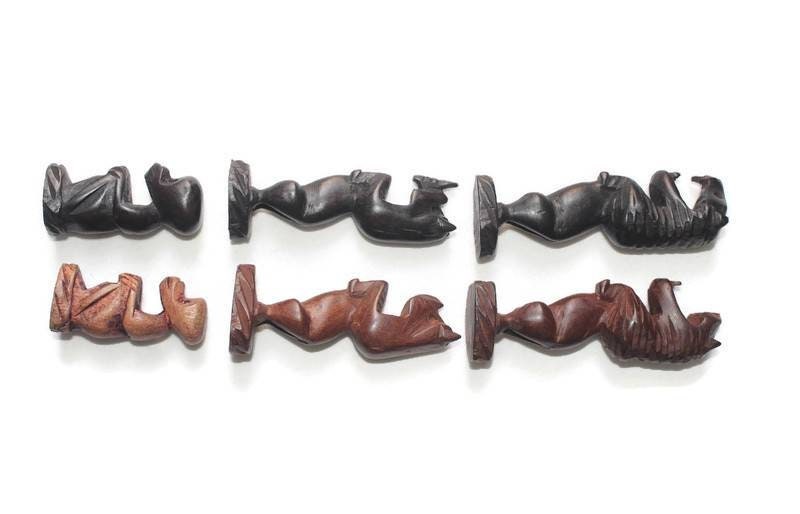Vintage African Animals Chess Pieces set. Ebony + Mahogany Wood art. Games and Puzzle art Gifts, Includes Lion, Rhino, sitting monkeys.