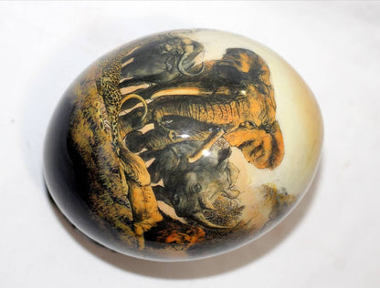 Decoupage Ostrich Egg with African Big 5 Animals handpainted on a forest. Plus wood Stand Unique Safari art. Christmas Gifts, Ships Express