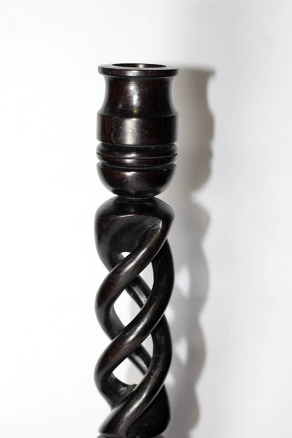 Smooth Spiral Ebony Wood Candlestick stands. Unique African Candle Holder home lighting Gifts. Express Shipping Worldwide. Set of 2