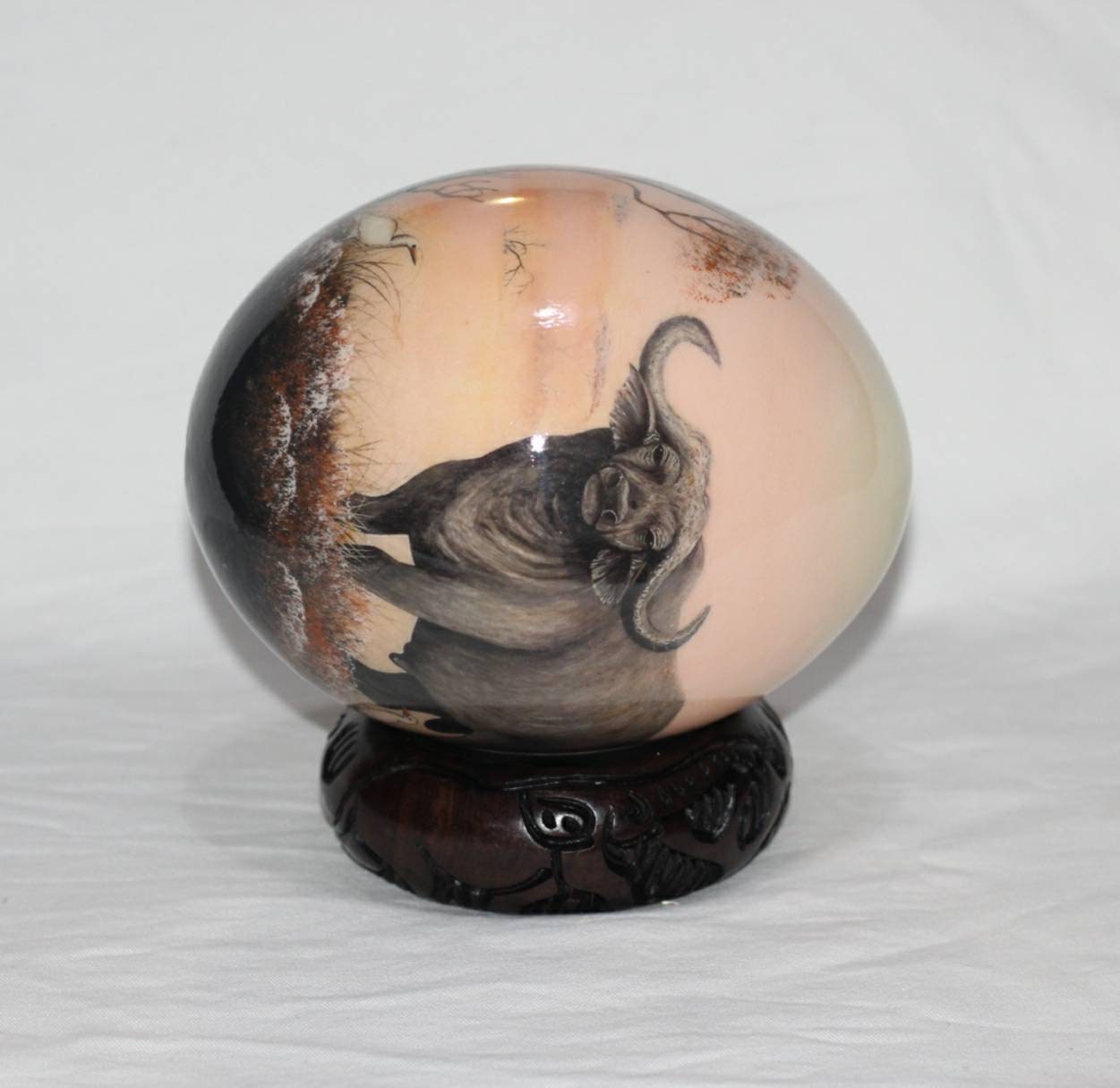 Hand Painted Buffalo Bull Decoupage on an authentic Ostrich Egg Shell. Unique African art Gifts for Home and office decor. Express Shipping