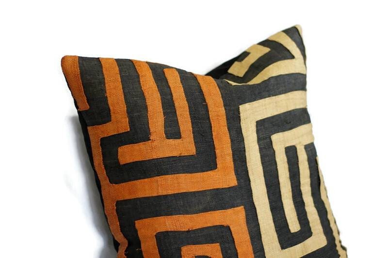 Handwoven Kuba Cloth 19" Cushion Cover/Pillow case. Authentic Congo raffia palm fibers. Home Decor Christmas Gifts, Ships Express Worldwide