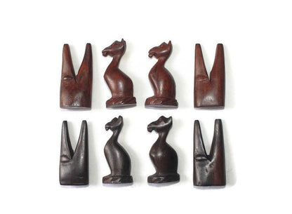 Vintage African Animals Chess Pieces set. Ebony + Mahogany Wood art. Games and Puzzle art Gifts, Includes Lion, Rhino, sitting monkeys.