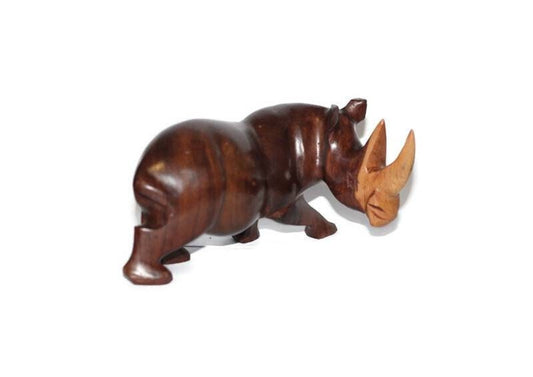 Ironwood Carved Smooth Rhino Sculpture. Zambian Handcarved Rhinoceros figurines ready to Ship Express. Unique African Christmas gifts.