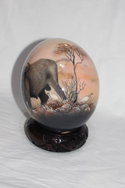 Hand Painted Buffalo Bull Decoupage on an authentic Ostrich Egg Shell. Unique African art Gifts for Home and office decor. Express Shipping