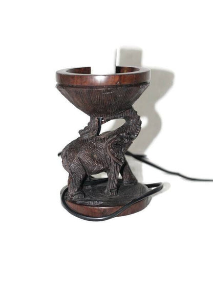 Elephant theme Ebony Wood Ostrich Egg Lamp holder/Stand. Malawian Handcarved Safari Art. African Art Christmas Gifts, Ready to Ship Express