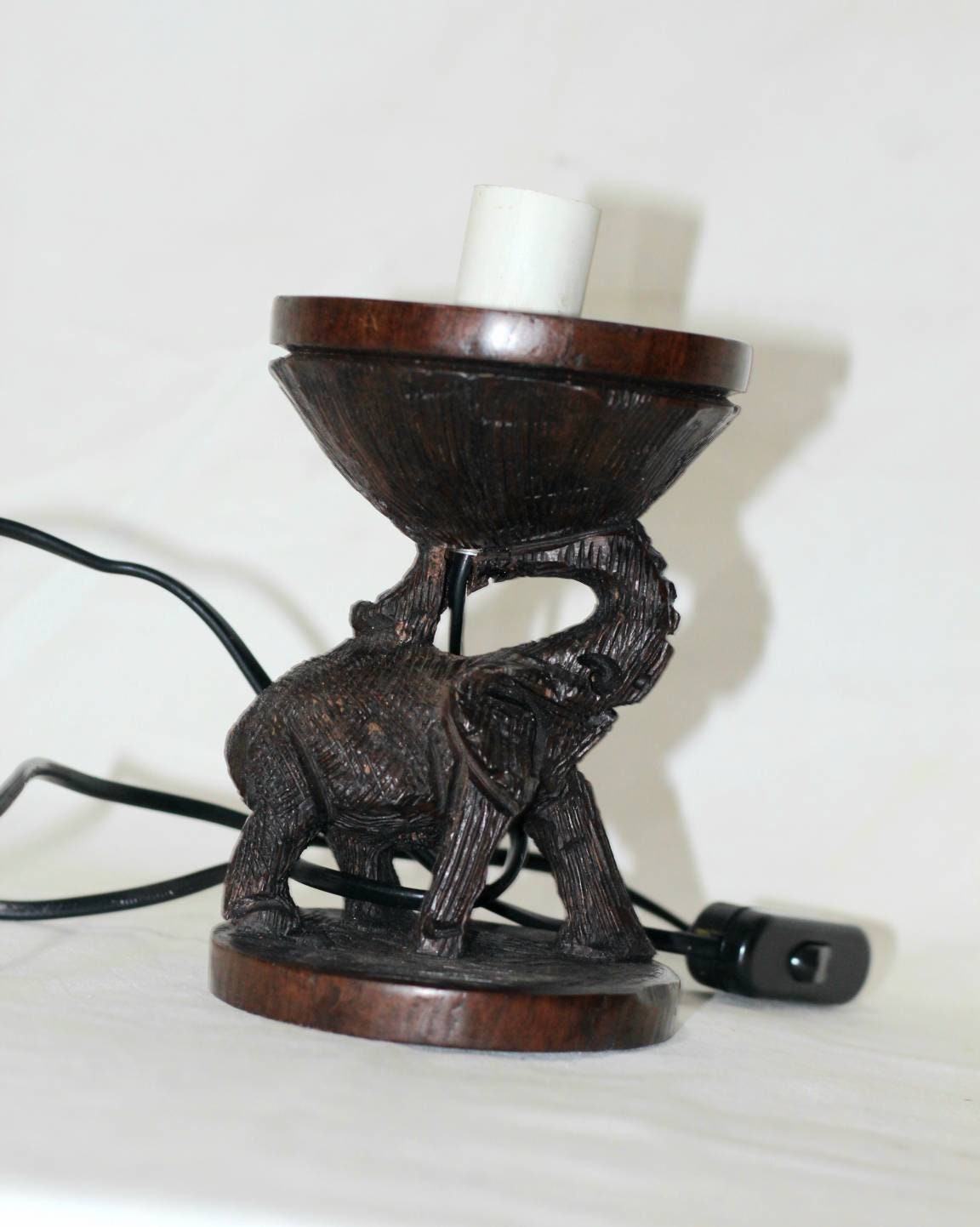 Elephant theme Ebony Wood Ostrich Egg Lamp holder/Stand. Malawian Handcarved Safari Art. African Art Christmas Gifts, Ready to Ship Express