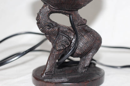 Elephant theme Ebony Wood Ostrich Egg Lamp holder/Stand. Malawian Handcarved Safari Art. African Art Christmas Gifts, Ready to Ship Express