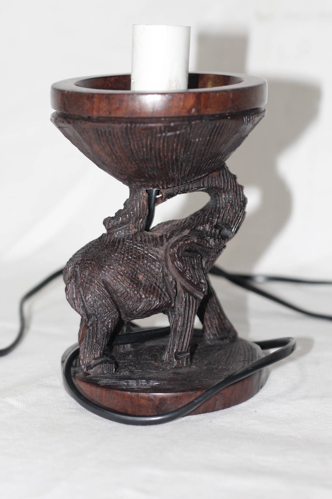 Elephant theme Ebony Wood Ostrich Egg Lamp holder/Stand. Malawian Handcarved Safari Art. African Art Christmas Gifts, Ready to Ship Express