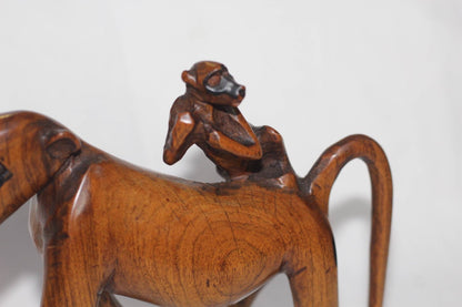 Olive wood Walking baboon with infant. Unique African handmade interior decor art. Made in Zimbabwe, housewarming gift ready to Ship Express