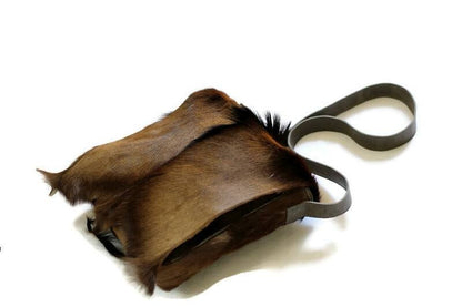 Premium Leather Antelope Hide Sling bag gift. Brown fur with brown back and Strap. Original color from a Rare South African Black Springbok.