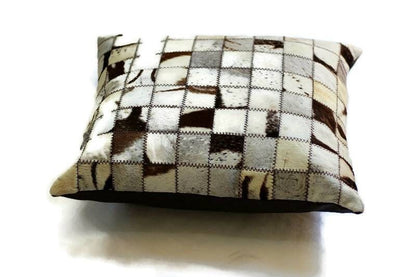 Black and White Patched Burchell's Skin Pillow case. Zebra print leather Cushion ready to ship Express Worldwide. Afro Boho Home/Office Deco