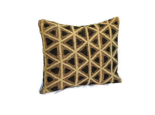 Vintage handmade Authentic showa Kuba cloth pillow case. Brown triangle patterns Congo Rafia African Art Gifts Home/Office decor. 20×19inch