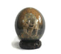 Front facing Leopard Decoupage on Authentic Ostrich Egg Shell, with Wood Stand. Black n Brown African Art Handmade ornaments. Ships Express