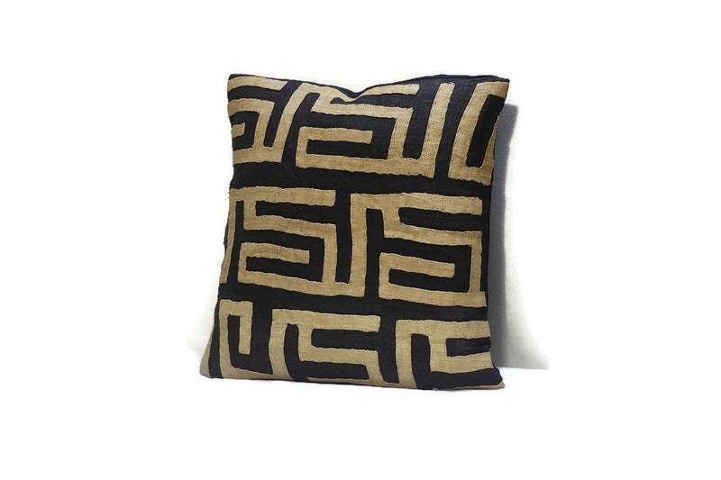 18" Handwoven Kuba Cloth Cushion Cover/Pillow case. Authentic raffia palm fibers African Fabric Home Decor Gifts, Ships Express Worldwide.