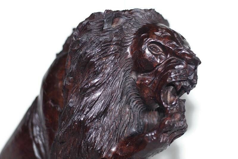 Fine Art Lion King Handcarved Ironwood Masterpiece. Zimbabwean handmade Sitting Lifelike animal figurine. Detailed home/Office Decor Gift