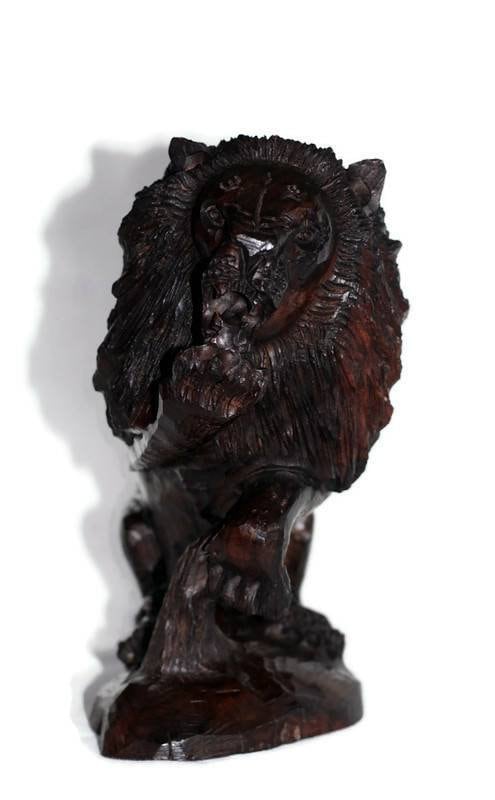 Fine Art Lion King Handcarved Ironwood Masterpiece. Zimbabwean handmade Sitting Lifelike animal figurine. Detailed home/Office Decor Gift