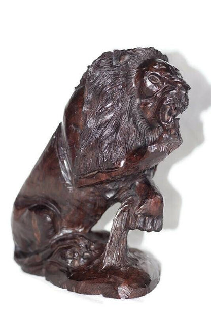 Fine Art Lion King Handcarved Ironwood Masterpiece. Zimbabwean handmade Sitting Lifelike animal figurine. Detailed home/Office Decor Gift