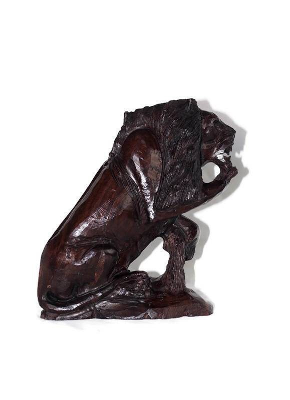 Fine Art Lion King Handcarved Ironwood Masterpiece. Zimbabwean handmade Sitting Lifelike animal figurine. Detailed home/Office Decor Gift