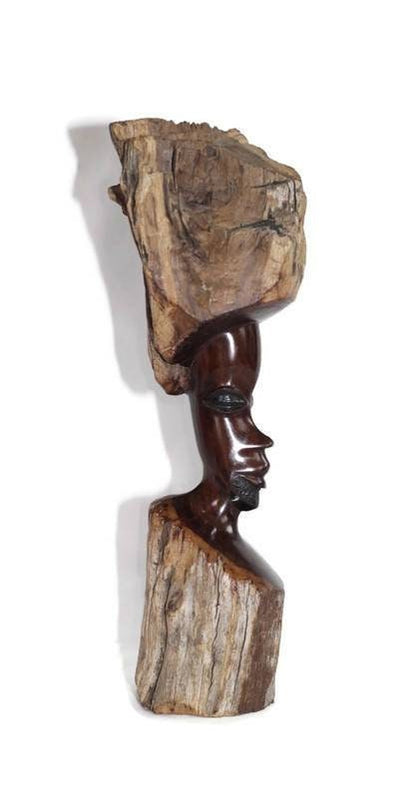 Large Tanzanian Makonde Ebony Wood African Man Sculpture for home/Office Decor. Natural Wood Texture and Smooth carved area. Ships Express