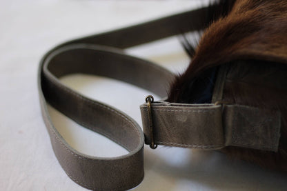 Premium Leather Antelope Hide Sling bag gift. Brown fur with brown back and Strap. Original color from a Rare South African Black Springbok.