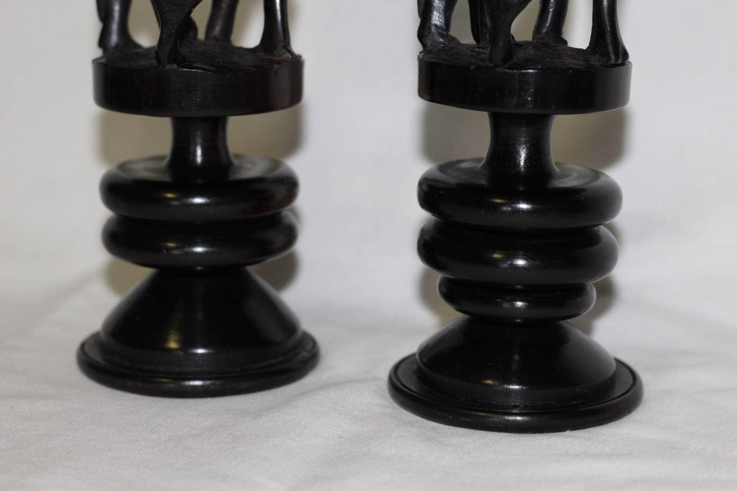 Large 12.5" Giraffe theme Ebony Wood Candlestick Holders set. Unique Masterpiece handmade in Tanzania. African Art Gifts Home/Office decor